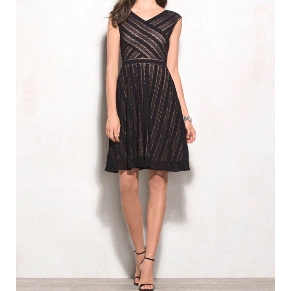 Black Lace Fit & Flare A Line Mini Dress Women's Sz 8 M Sleeveless Nude Lining